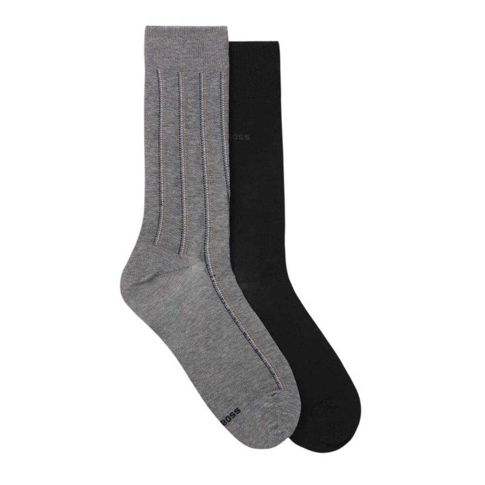 Boss Mens Pinstripe Crew Socks (Pack of 2) / Medium Grey